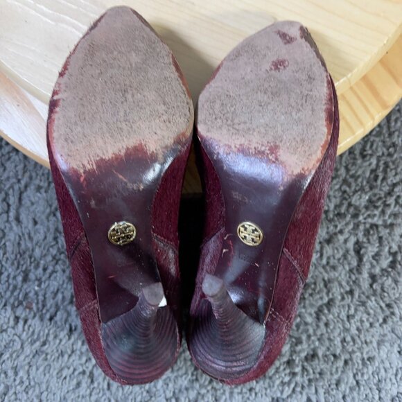 Tory Burch Fur Chelsea Boots Women Size 6.5 Leather Real Calf Hair Stiletto Heel - Picture 10 of 11